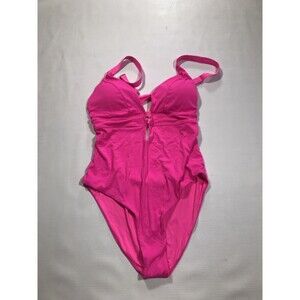 YMI Bubblegum Pink Ribbed One Piece Swimsuit Size 1x Adjustable Strap NWT